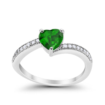 Heart Promise Ring Simulated Green Emerald CZ 925 Sterling Silver
